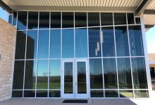commercial building with windows tinted